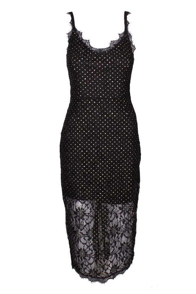 RACHEL Rachel Roy Womens Black Spaghetti Strap Studded Lace Midi Sheath  Dress 4 - Walmart.com