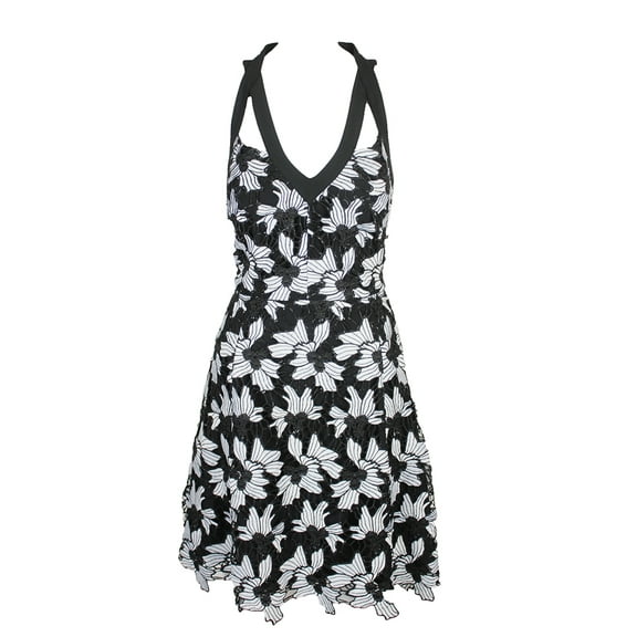 RACHEL Rachel Roy Womens Black White Sleeveless Crochet A-Line Dress 10