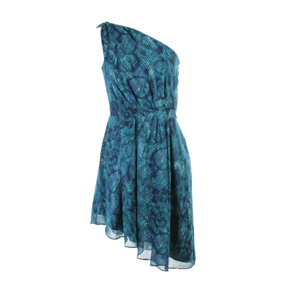 RACHEL Rachel Roy Womens Blue One-Shoulder Printed Fit & Flare Dress 4