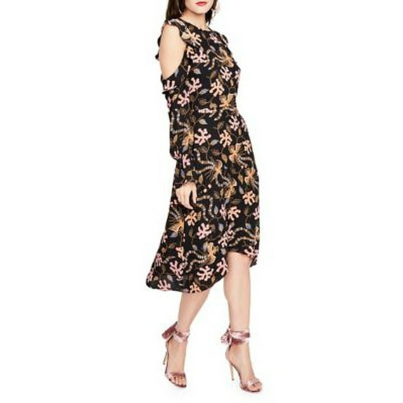 RACHEL Rachel Roy Womens Cold Shoulder Printed Ruffle Sleeve Midi