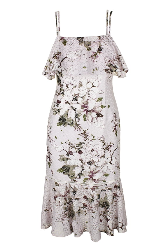 Roy Womens Pink Multi Floral-Print Spaghetti Strap Ruffled Sheath Dress 2