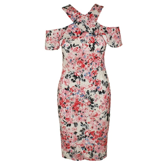 RACHEL Rachel Roy Womens Pnik Multi Cold-Shoulder Floral Lace Sheath Dress 0