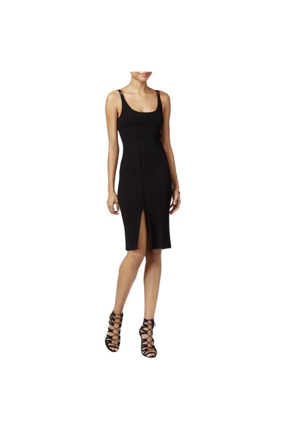 Womens Rich Black Ribbed Bodycon Dress XS