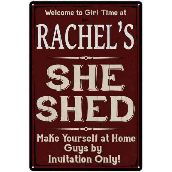RACHEL'S She Shed Red Sign Gift Lady Cave 8 x 12 High Gloss Metal 208120088082