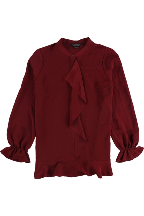 $109 Womens New 1495 Burgundy Ruffled Long Sleeve Peplum Top XS B+B