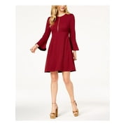 RACHEL ZOE $149 Womens New 1352 Burgundy Bell Sleeve Fit + Flare Dress 14 B+B