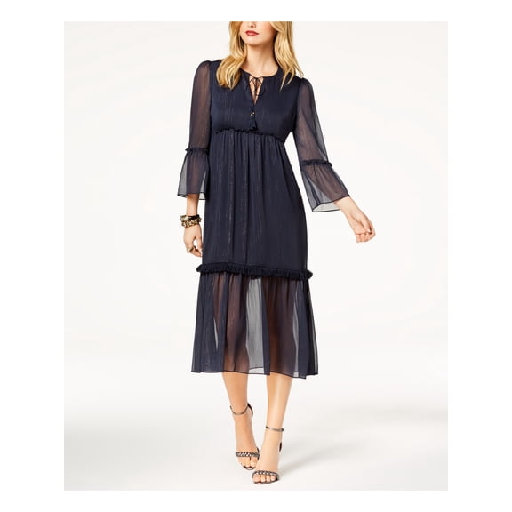 RACHEL ZOE $169 Womens New 1119 Navy Metallic Crinkle Chiffon Dress XS B+B