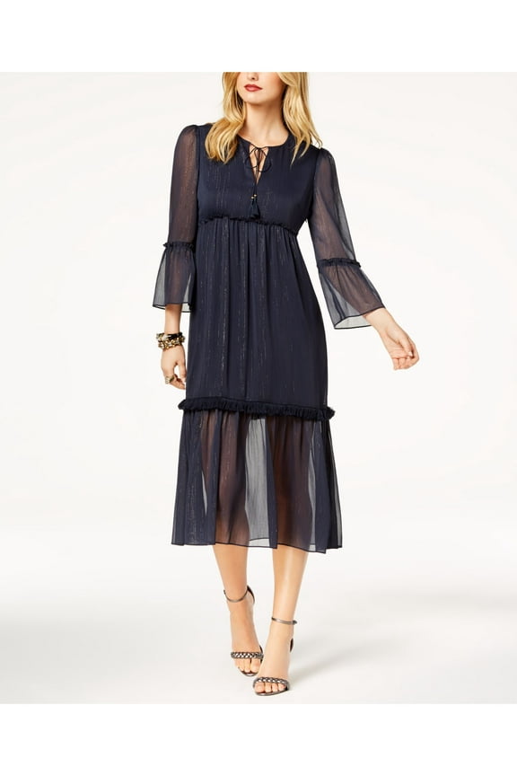 $169 Womens New 1119 Navy Metallic Crinkle Chiffon Dress XS B+B