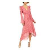 RACHEL ZOE $385 Womens New Pink Patterned Long Sleeve Fit + Flare Dress 0 B+B