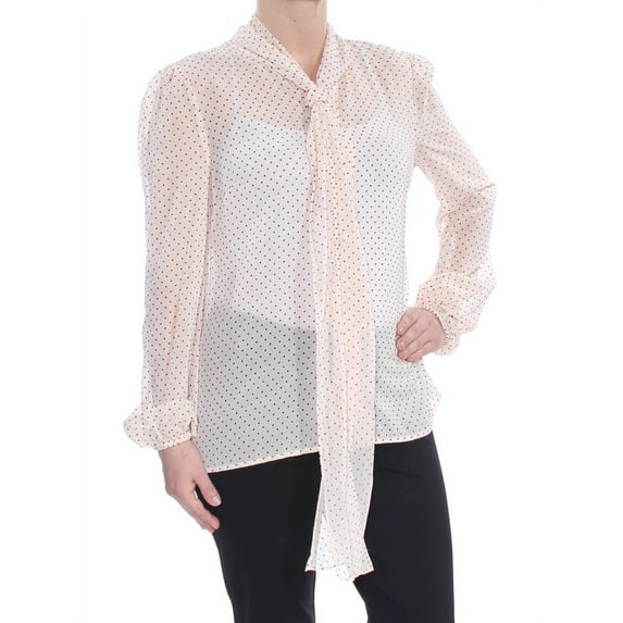 RACHEL ZOE $99 Womens New 1010 Pink Polka Dot Tie Long Sleeve Blouse S B+B