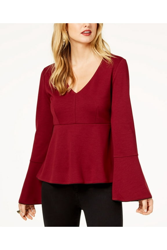 $99 Womens New 1432 Burgundy Bell Sleeve Empire Waist Top S B+B