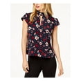 thumbnail image 1 of RACHEL ZOE Womens Navy Floral Print Mock Neck Peplum Top S, 1 of 2