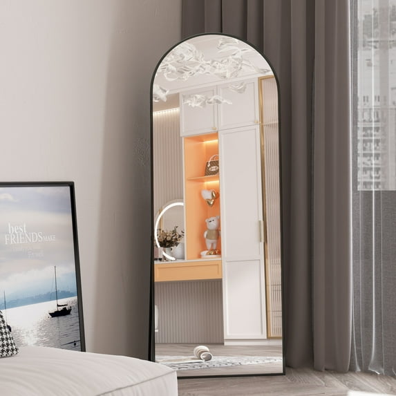 RACHMADES 64"x21" Arched Floor Mirror Full Length Mirror, Full Body Wall Mirror, Arched Full Mirror Standing Tall Mirror, Dressing Mirror, Black