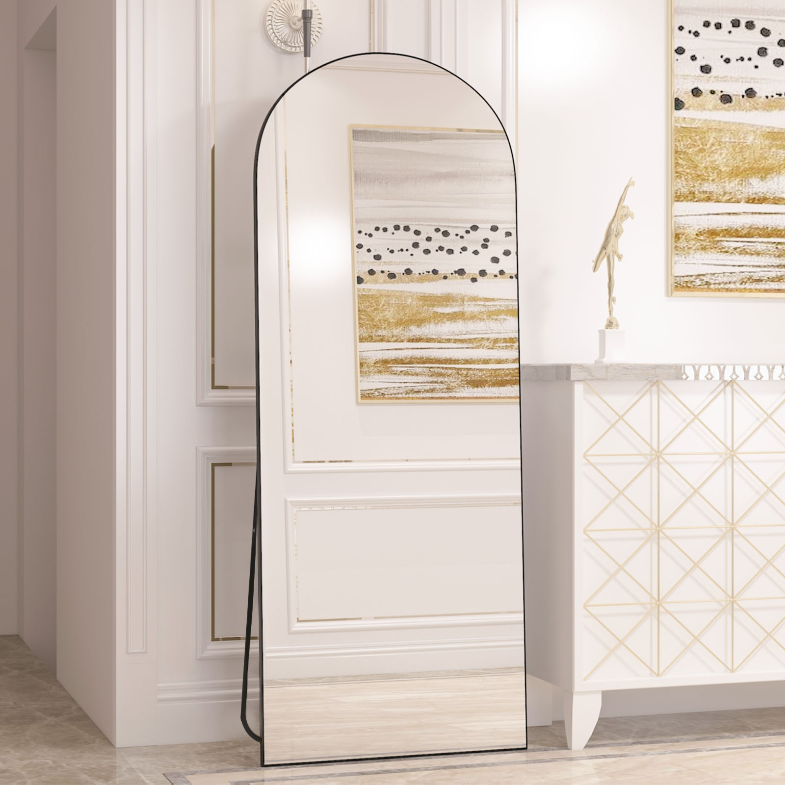 RACHMADES Arched Mirror Full Length 64"x21.1", Arch Black Mirror with