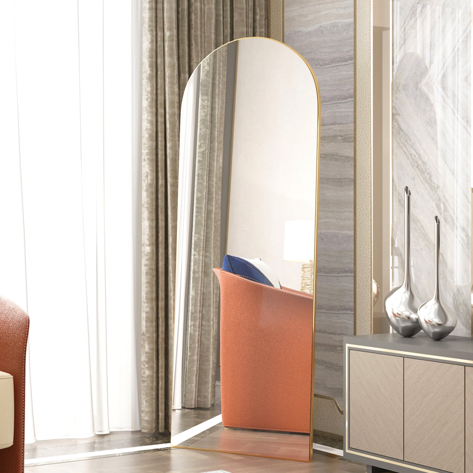 RACHMADES Arched Mirror Full Length 64"x21.1", Arch Gold Mirror with