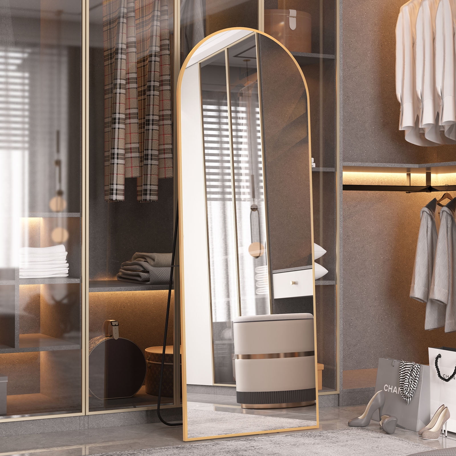 RACHMADES Arched Mirror Full Length 64"x21.1", Arch Gold Mirror with