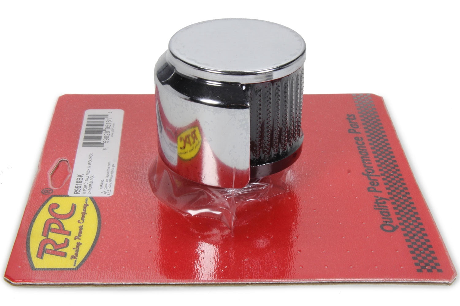 RACING POWER CO-PACKAGED Push In Breather 3in Tall Chrome/Black partNumber: R9516BK