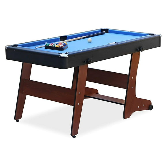 RACK Drogon 5.5 Foot Folding Classic Billiard Pool Table Game, Blue/Brown