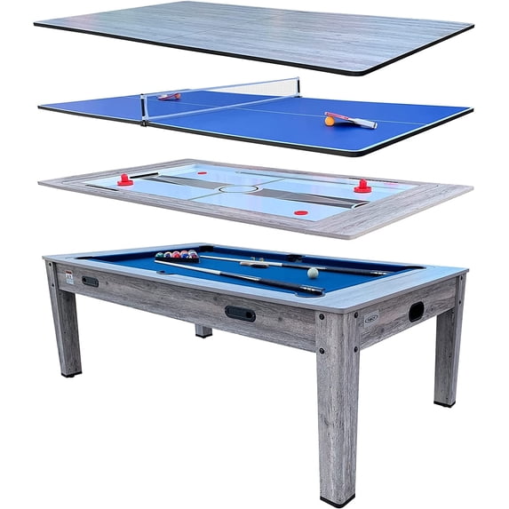 RACK Luxor 7.5-Foot 4-in-1 Multi-Game Swivel Billiard/Pool Table (Blue Felt with Gray Body)