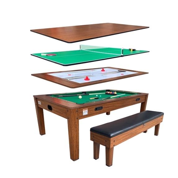 RACK Luxor 7.5-Foot 4-in-1 Multi-Game Swivel Billiard/Pool Table with Multiple Table Options (Green Felt with 1 Bench)