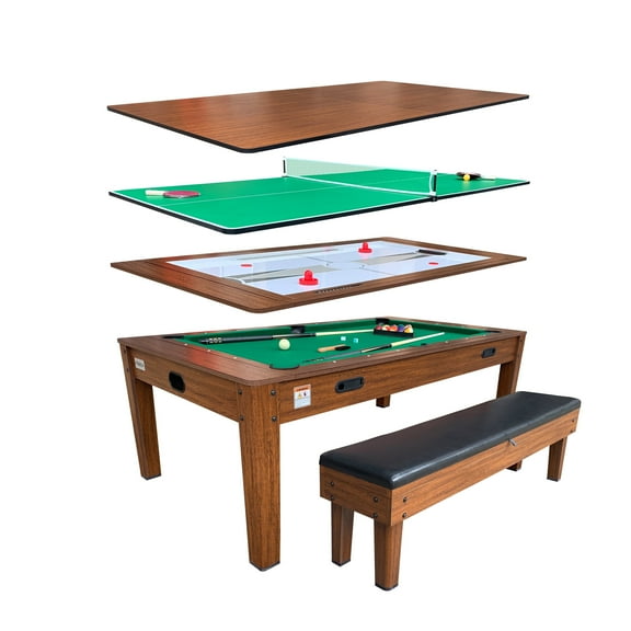 RACK Luxor 7.5-Foot 4-in-1 Multi-Game Swivel Billiard/Pool Table with Multiple Table Options (Green Felt with 1 Bench)