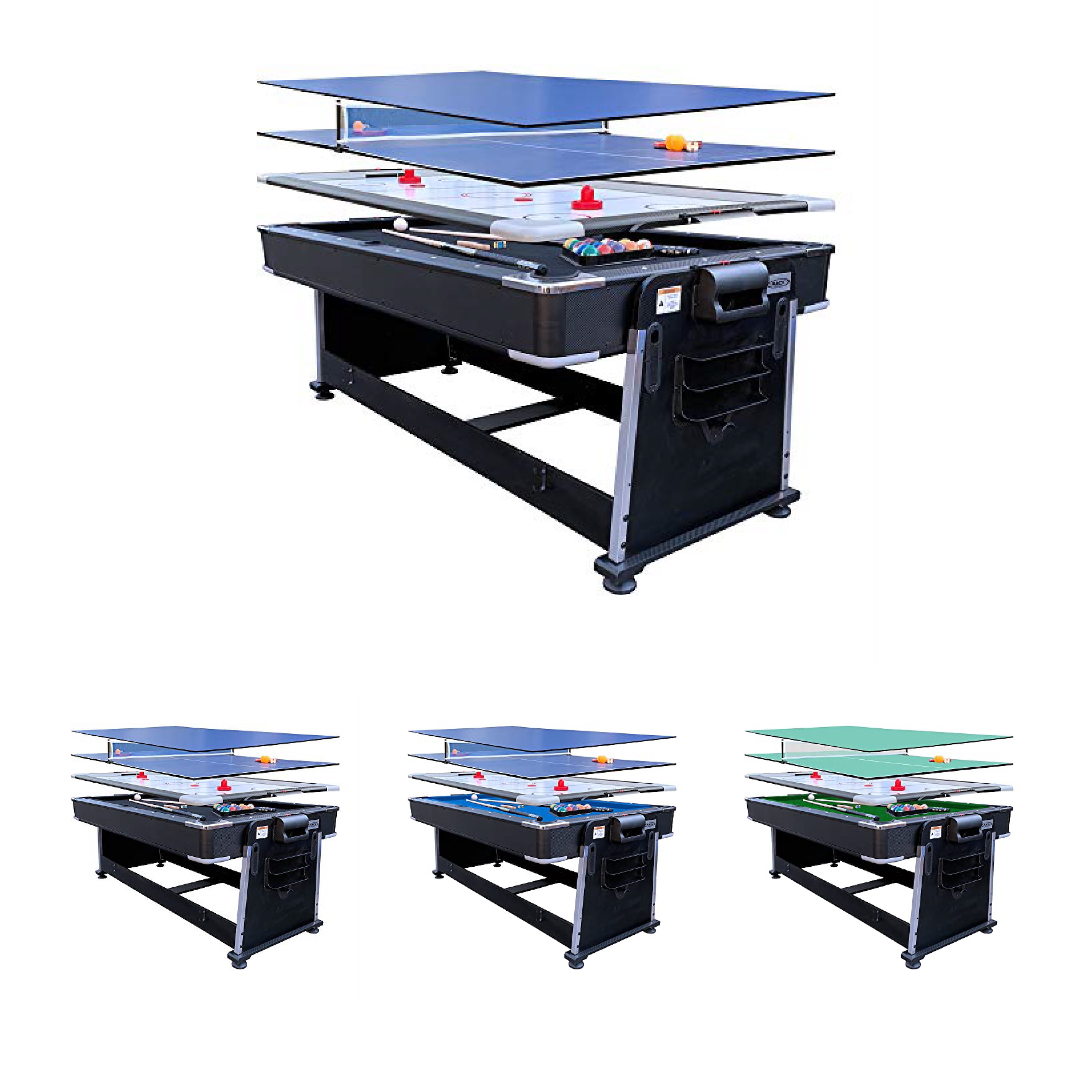 Black 7-Foot 3-in-1 Multi Game Swivel Table