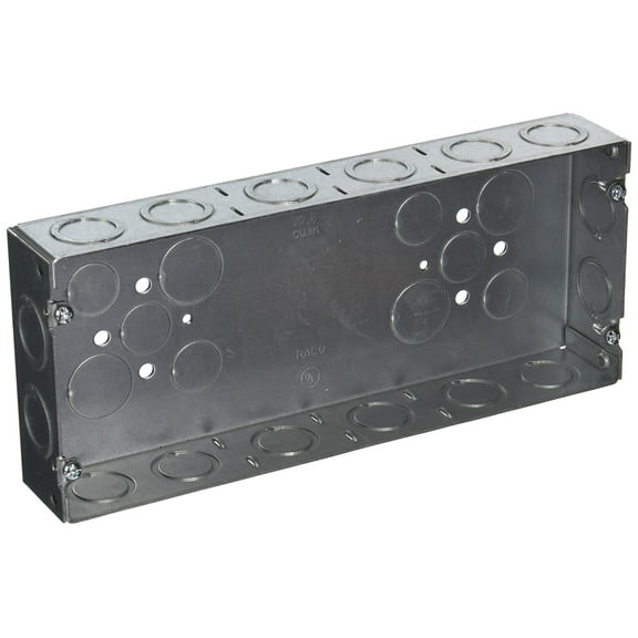 RACO 953 (4) Gang 1-5/8-Inch Deep Welded Gang Electrical Box with (16) Concentric 1/2-Inch and 3/4-Inch Knockouts Gray