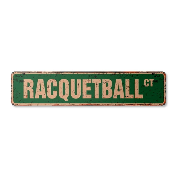 RACQUETBALL Vintage Plastic Street Sign racquet player ball court club | Indoor/Outdoor |  18" Wide