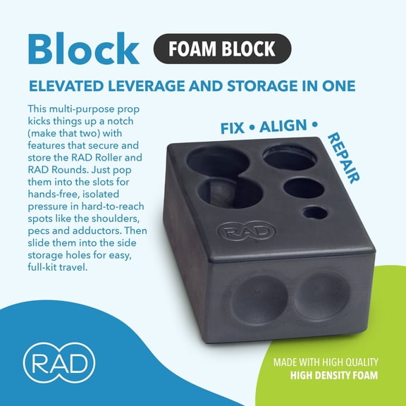 RAD Block – Multi-Use EVA Foam Standard Yoga Block - Storage and Leverage for RAD Massage Balls Travel-Friendly - Grey - One