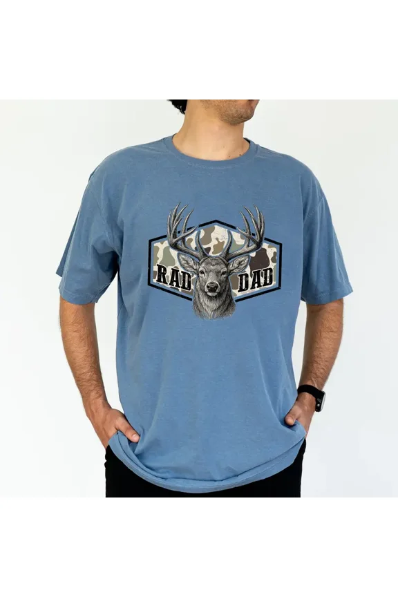 RAD DAD Deer Shirt – Camo Hunting Dad Comfort Colors Tee, Rustic Father's Day Gift, Funny Outdoorsman Graphic Shirt for Men