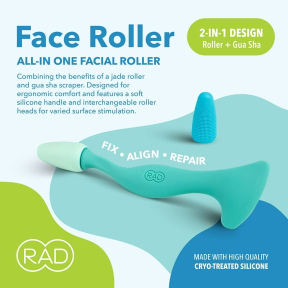 RAD Facial Roller - 2-in-1 Jade Roller & Gua Sha Style Tool, Silicone Handle, skin Care, Rolling & Scraping Massage Therapy