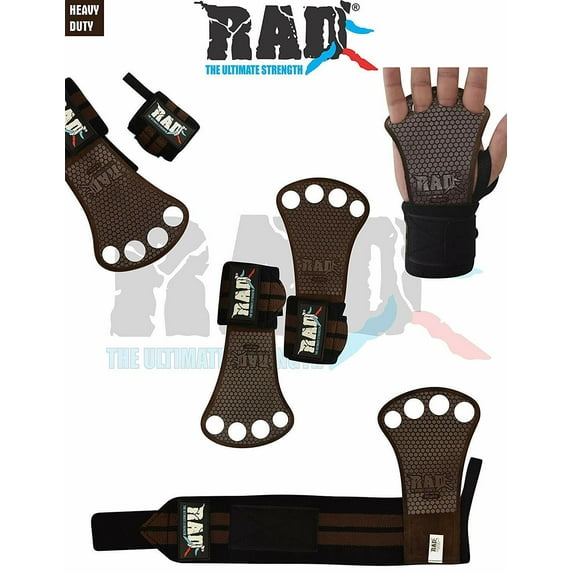 RAD Gymnastics Hand Grips, Leather Hand grips for Crossfit Grips for Pull-ups, Weight Lifting Hand Protection from Rips and Blisters (Brown)