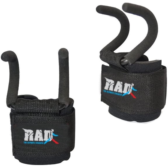 RAD Heavy Duty Weightlifting Rod Hooks Wrist Support Straps Power Gripper Chin Up (Black)