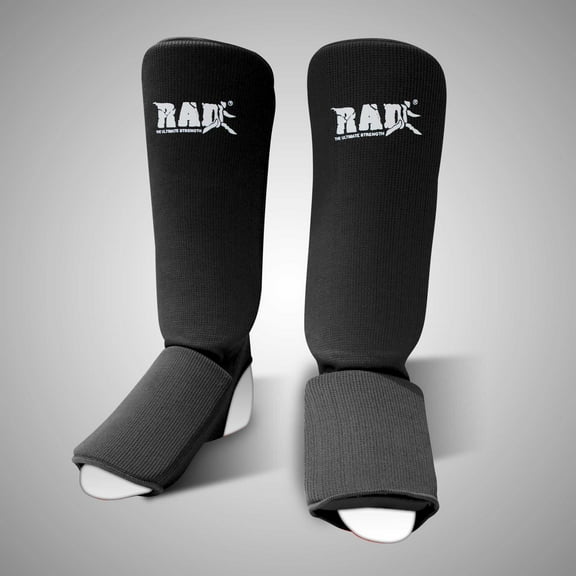 RAD MMA Shin Instep Foam Pad, Elastic clot, Support Boxing Leg Guards Foot Protective Gear Kickboxing Black (Pair) Medium