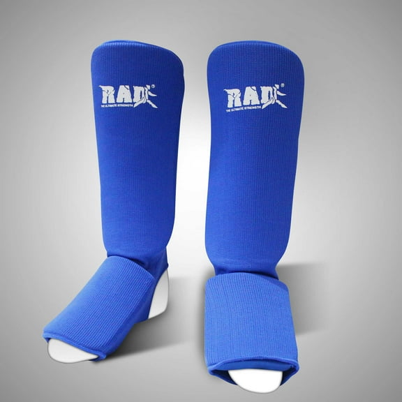 RAD MMA Shin Instep Foam Pad, Elastic clot, Support Boxing Leg Guards Foot Protective Gear Kickboxing Blue (Pair) Large