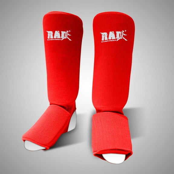 RAD MMA Shin Instep Foam Pad, Elastic clot, Support Boxing Leg Guards Foot Protective Gear Kickboxing Red (Pair) Large