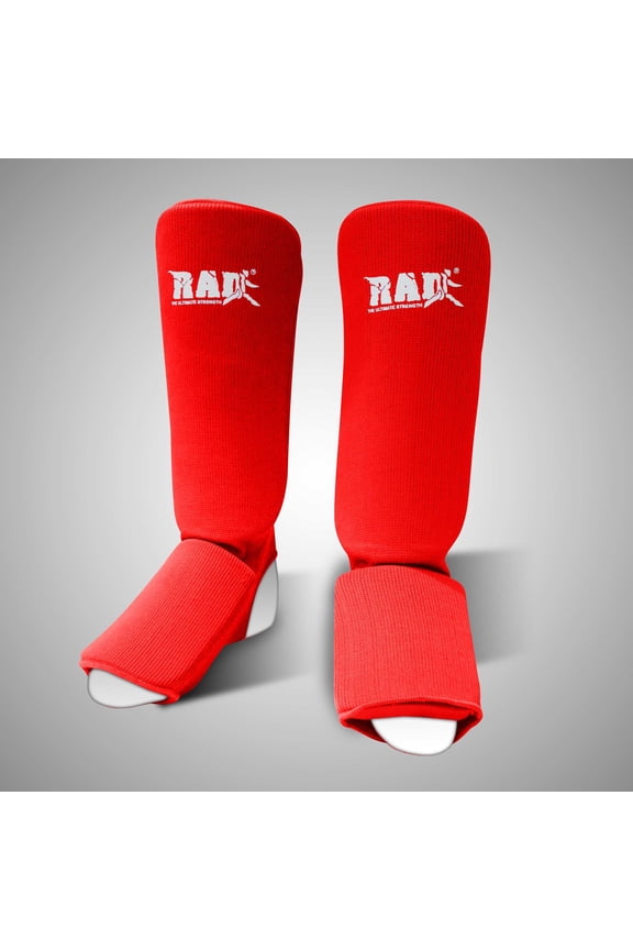 RAD MMA Shin Instep Foam Pad, Elastic clot, Support Boxing Leg Guards Foot Protective Gear Kickboxing Red (Pair) Small