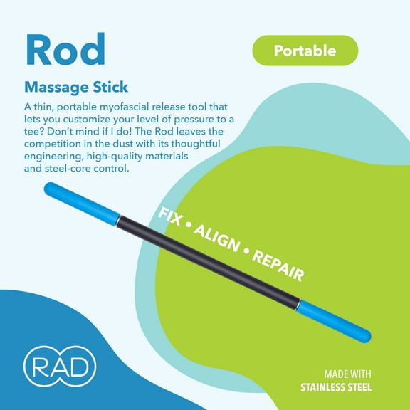 RAD Rod Compact Deep Tissue Massage Roller Stick for Yoga and Fitness, Myofascial Release for Legs, Back, Neck, Arms, Shoulders, Mobility and Recovery