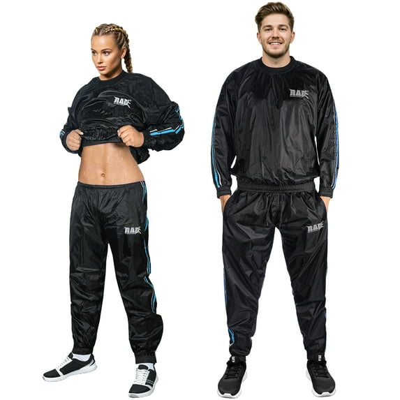 RAD Sauna Suit Men and Women, Weight Loss Sweat Suit Jacket Pant Gym, Boxing Workout (Blue, 4XL)