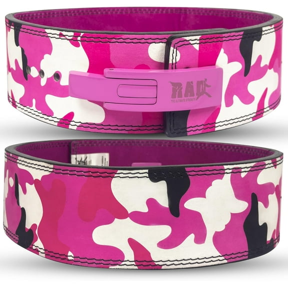 RAD Weight Lifting Belt for Powerlifting and Deadlifting - Adjustable Lever Buckle Belt for Weightlifting (Pink Camo, L)