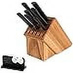 Rada Cutlery Essential Oak Block Set with Quick Edge Sharpener, Black Handles