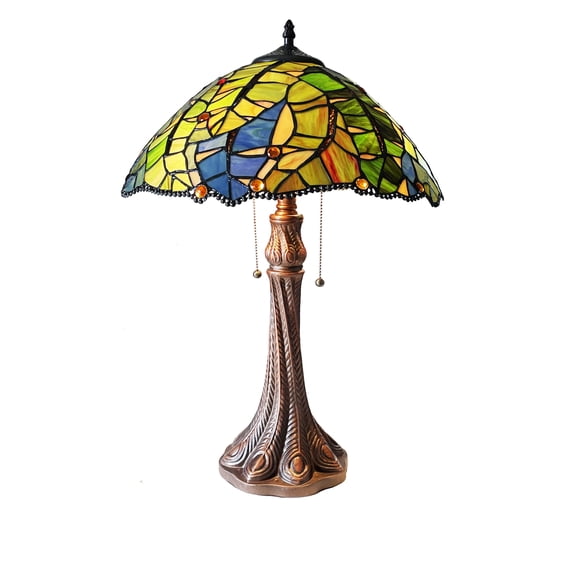 RADIANCE Goods Floral-Style 2-Light Antique Dark Bronze Finish Stained Glass Window Panel 24" Tall