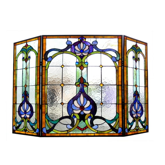 RADIANCE Goods Tiffany-Glass 3pcs Folding Victorian Fireplace Screen 44" Wide