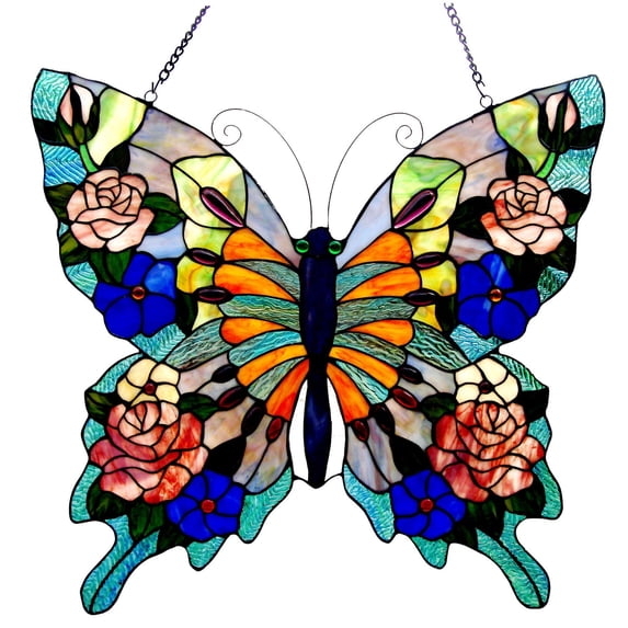 RADIANCE Goods Tiffany-Glass Butterfly Window Panel 22.5x24