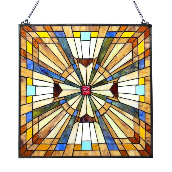 RADIANCE Goods Tiffany-Glass Mission Square Window Panel 24"