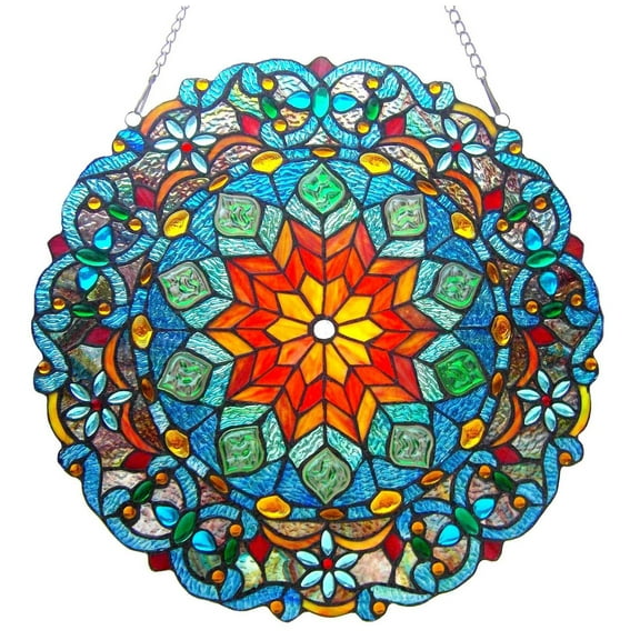 RADIANCE Goods Tiffany-Glass Round Window Panel 21" Wide
