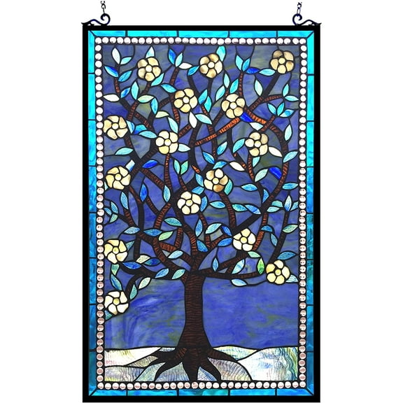 RADIANCE Goods Tiffany-Glass Tree of Life Window Panel 20x32
