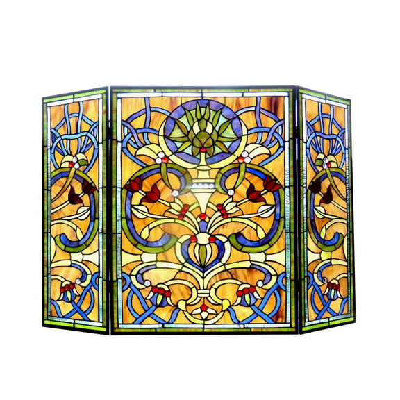 RADIANCE Goods Tiffany-Glass Victorian 3pcs Folding Fireplace Screen 40" Wide