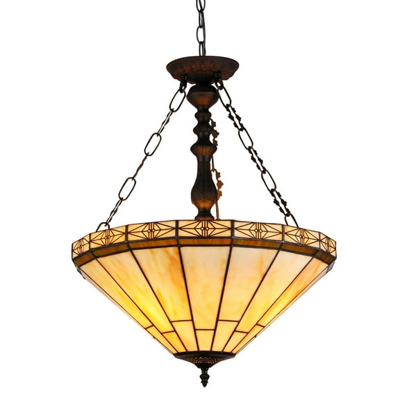 RADIANCE Goods Tiffany-Style 2 Light Mission Inverted Ceiling Pendant Fixture 18" Shade