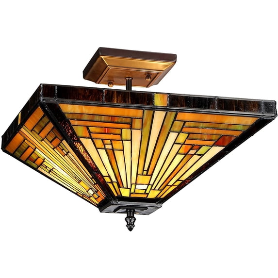 RADIANCE Goods Tiffany-Style 2 Light Mission Semi-Flush Ceiling Fixture 14" Shade